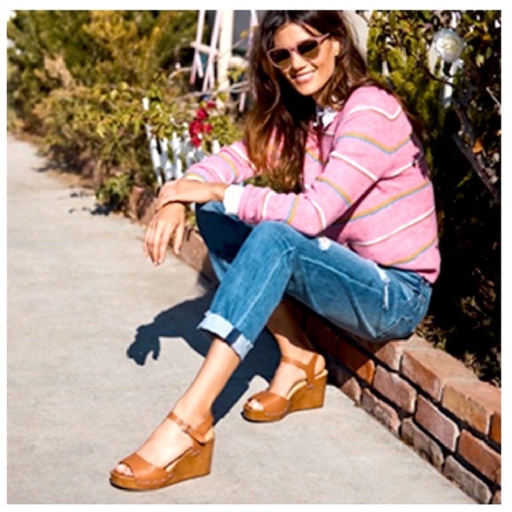Lucky Brand Platform Sandals Wedges Ankle Leather Clogs Wood Straps Summer